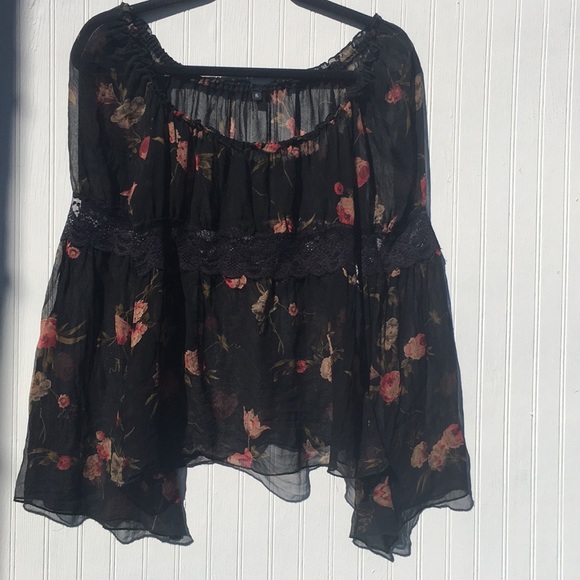 Tops - floral boho top black sheer S